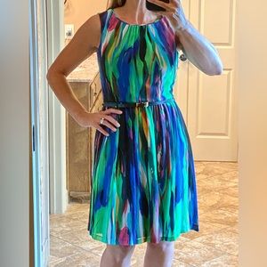 Multicolor belted sleeveless dress